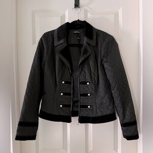 Women White House Black Market Quilted Military Blazer Jacket-velvet trim size 8